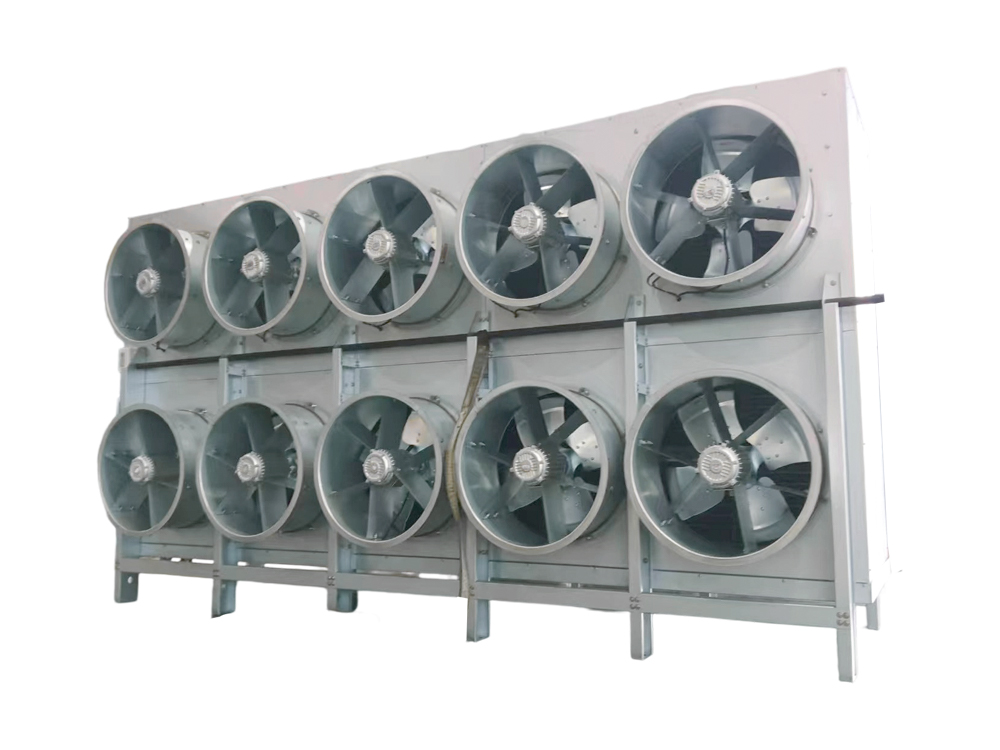 Floor-standing side-discharge stainless steel air cooler (two rows, 12 ducts) Floor-standing side-discharge stainless steel air cooler (two rows, 12 ducts)